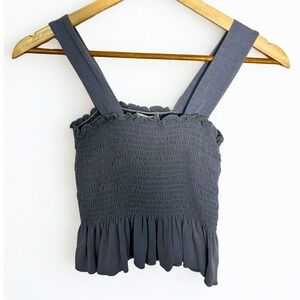 Urban‎ Outfitters Smocked Tank Top Ruffle Sleeveless Gray Casual Size S